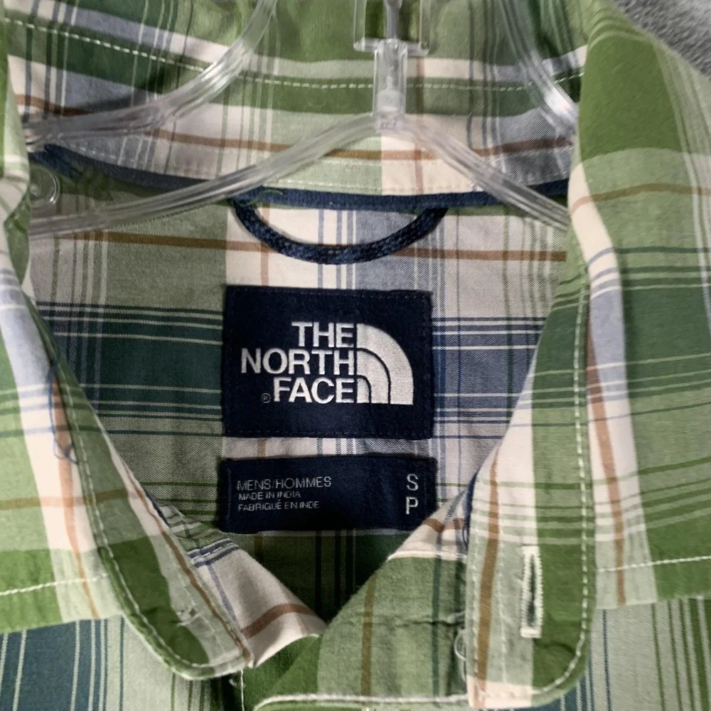 The North Face Shirt Mens Small Green Blue Plaid Short Sleeve Button Casual
